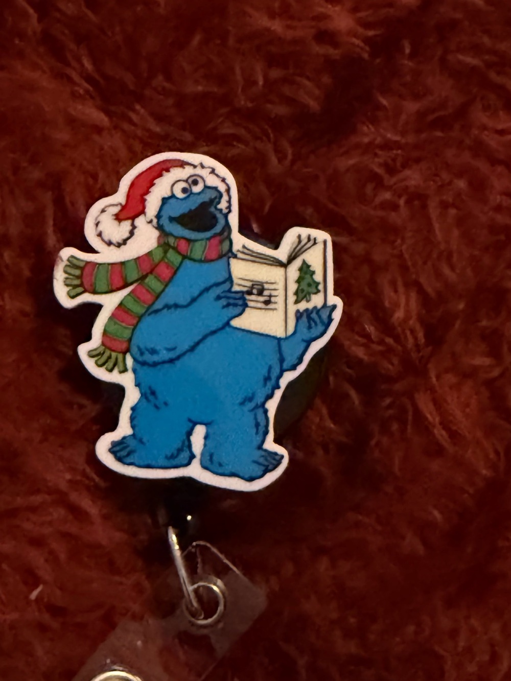 Holiday Cookie Monster Badge Reel - Blue Festive Design